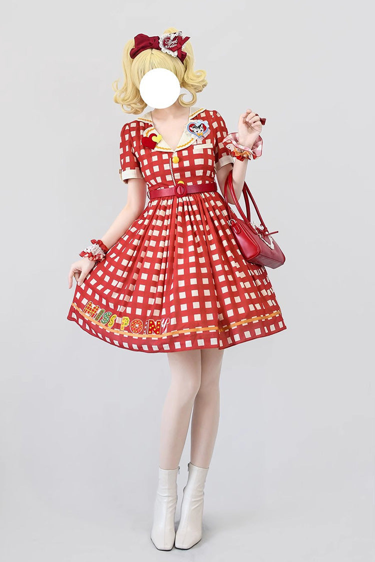 Sweetheart Cat Short Sleeves Print Embroidery Sweet Lolita Dress 3 Colors