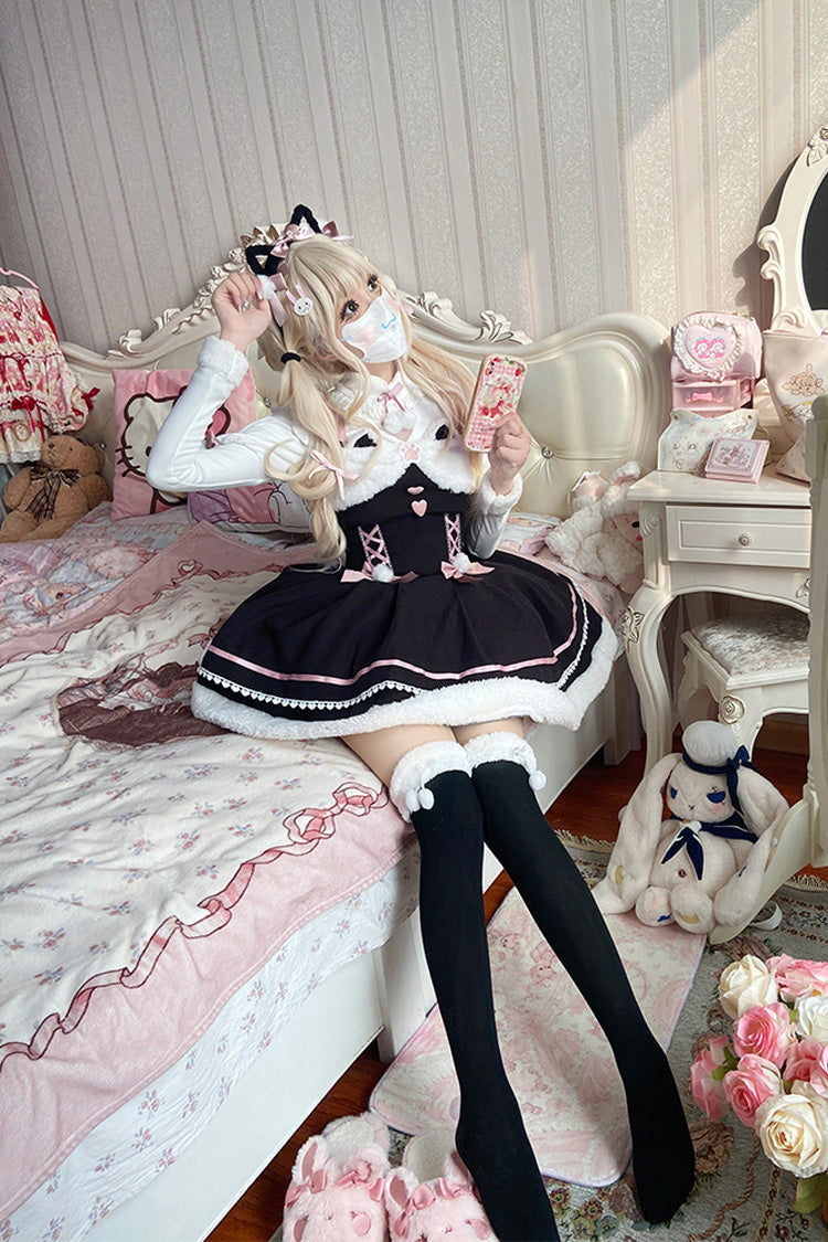 Star Who Meow Double-Layered Bowknot Autumn and Winter Sweet Lolita Jsk Dress 3 Colors