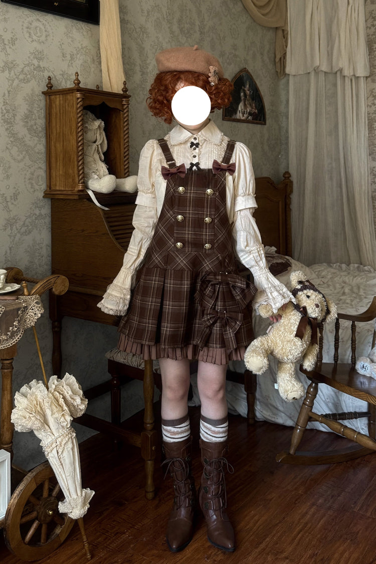 Chocolate Tiramisu Low Waisted Plaid Print Ruffle Bowknot Sweet Lolita Strap Dress