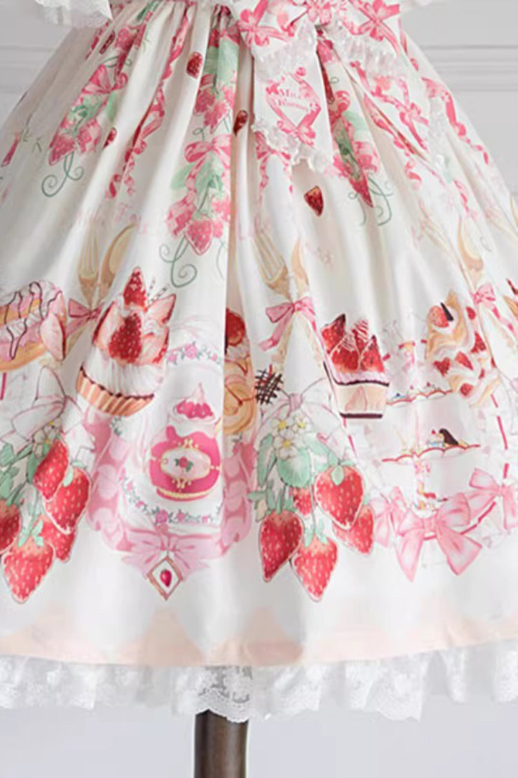 Strawberry Feast Sleeveless Printed Ruffled Bow Sweet Lolita Jsk Dress 4 Colors