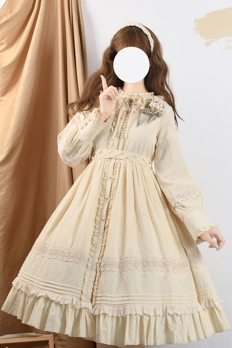 Spring Dawn Long Sleeves Jacquard Ruffle Bowknot Sweet Vintage Lolita Dress 3 Colors
