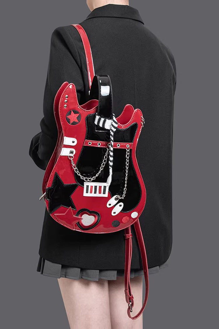 Guitar Heart Creative Color-Block Embroidered Chain-Decorated Sweet Lolita Itabag 4 Colors