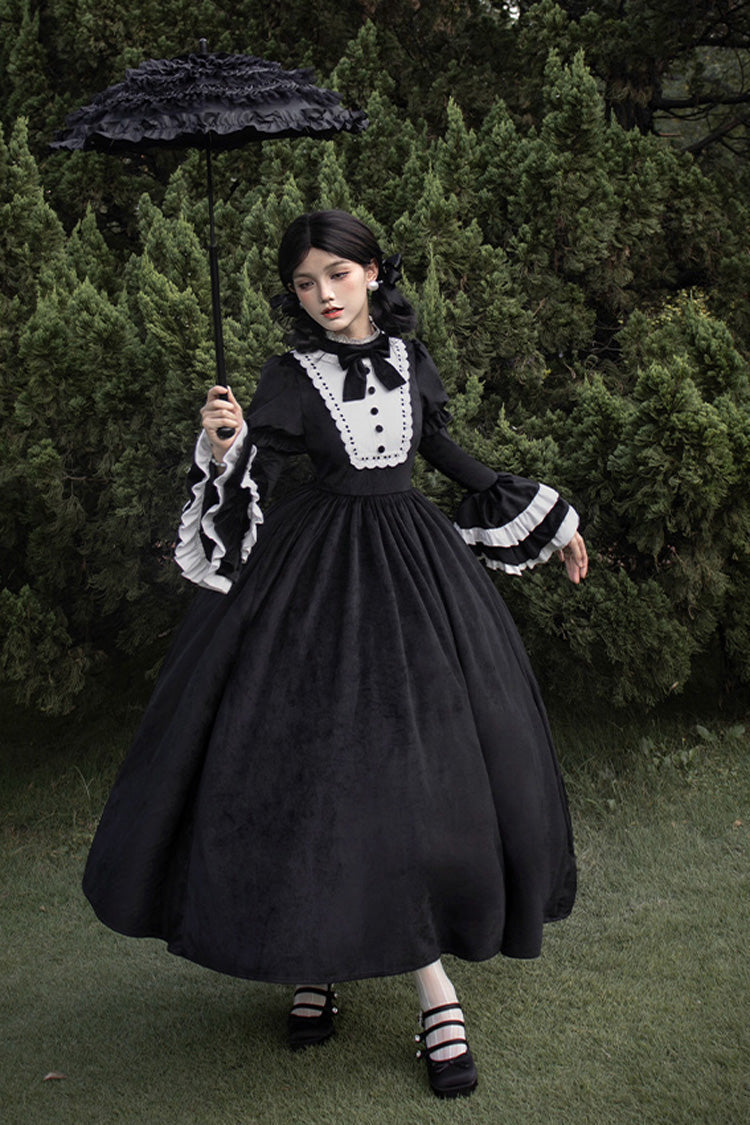 Black Sleepless Night Long Hime Sleeves Ruffle Bowknot Gothic Lolita Dress