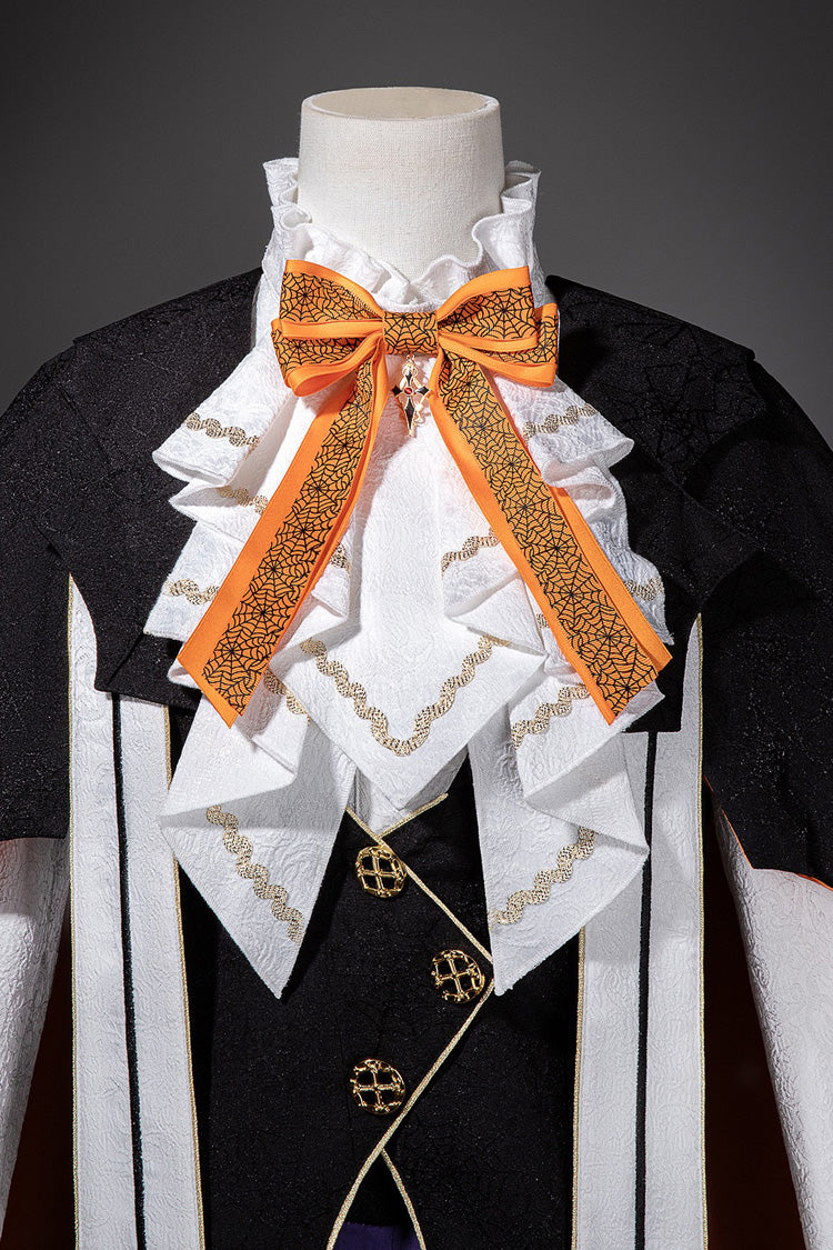 Black/Brown Little Devil Stand Collar Long Sleeves Gradient Print Ruffle Bowknot Gothic Prince Ouji Lolita Set