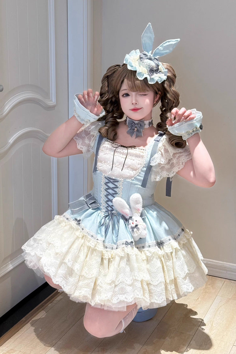 Goodnight Alice Sleeveless Ruffled Bow Lace-Up Sweet Lolita Jsk Dress 3 Colors