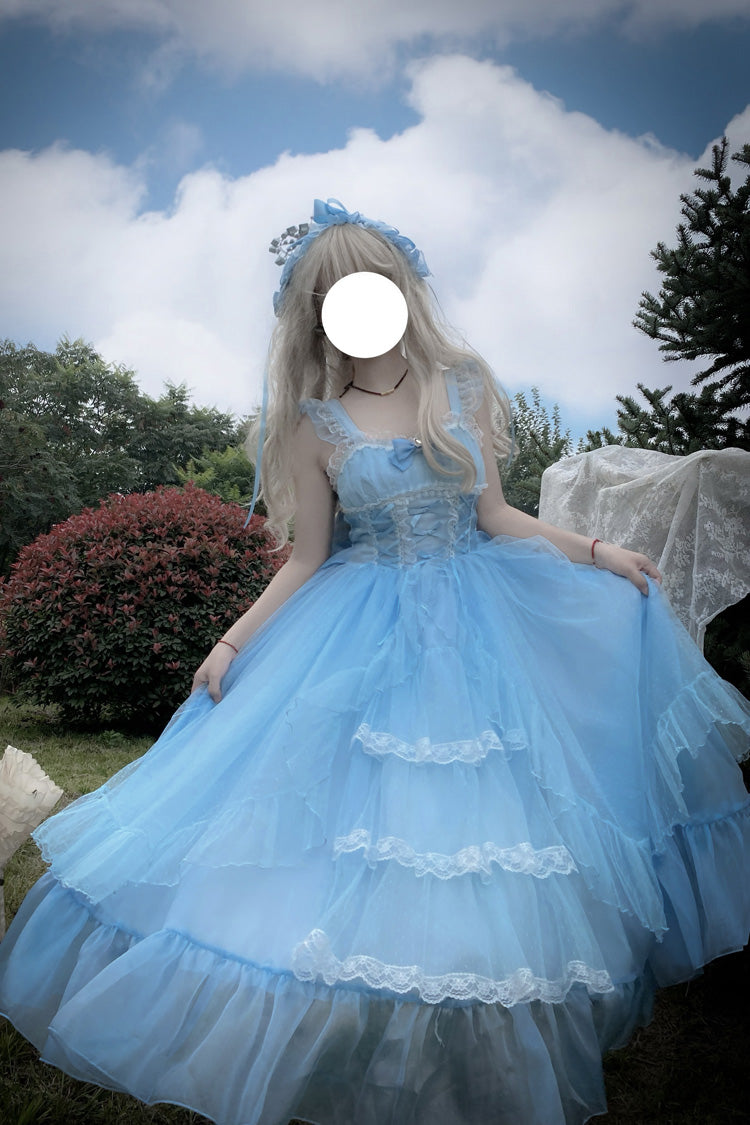Blue Moonlight Sonata Ruffle Cardigan Bowknot Lace Sweet Vintage Lolita Jsk Dress