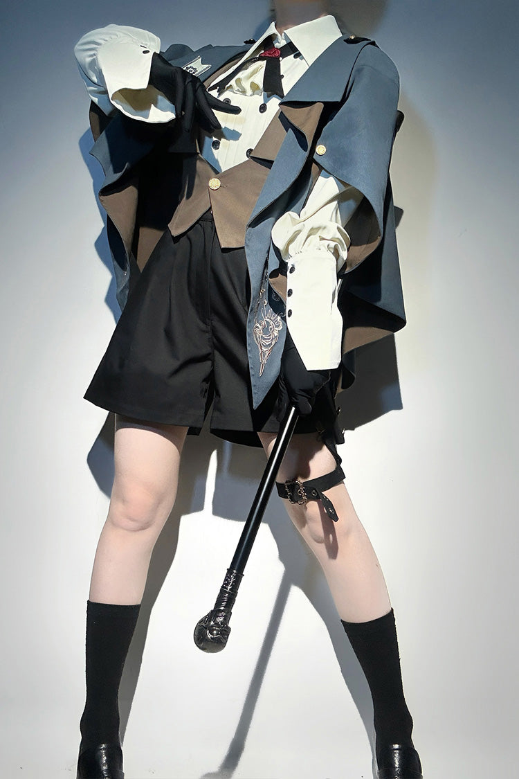 Blue Little Detective Print Ouji Prince Handsome Lolita Cloak