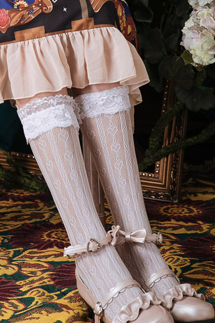 Love Heart Shape Lace Hollowed Out Middle Tube Lolita Socks