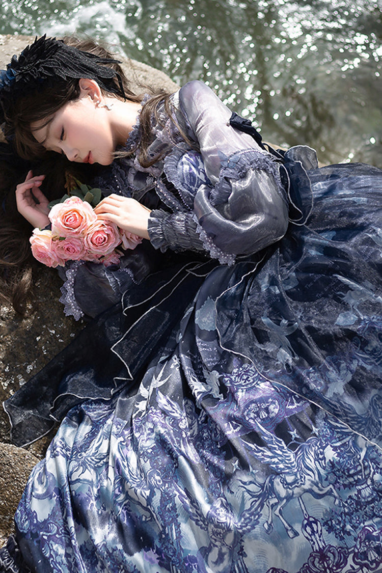 Blue Angel Garden Print Ruffle Bowknot Asymmetric Classic Elegant Lolita Jsk Dress