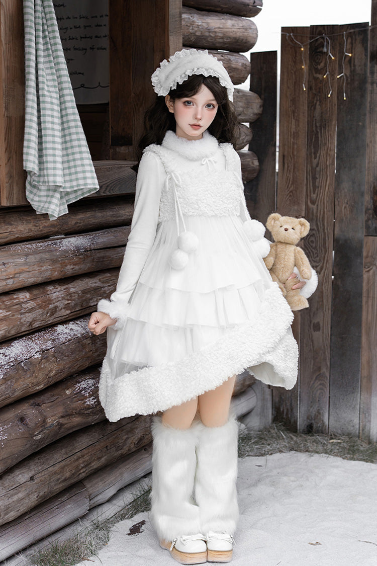 White Chocolate Triple-Layered Ruffle Bowknot Sweet Lolita Jsk Dress Set