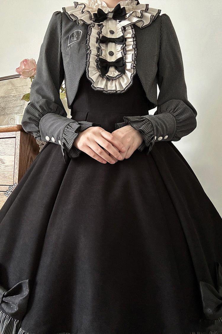 Black Serenade Long Sleeves Ruffle Bowknot Fake Two Pieces Classic Lolita Dress