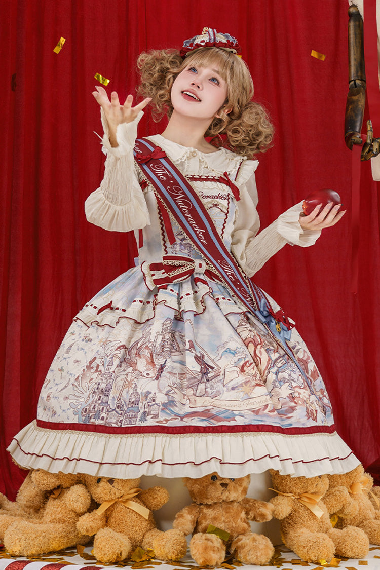 Multi-Color Nutcracker Sleeveless Print Ruffle Bowknot Sweet College Style Lolita Jsk Dress