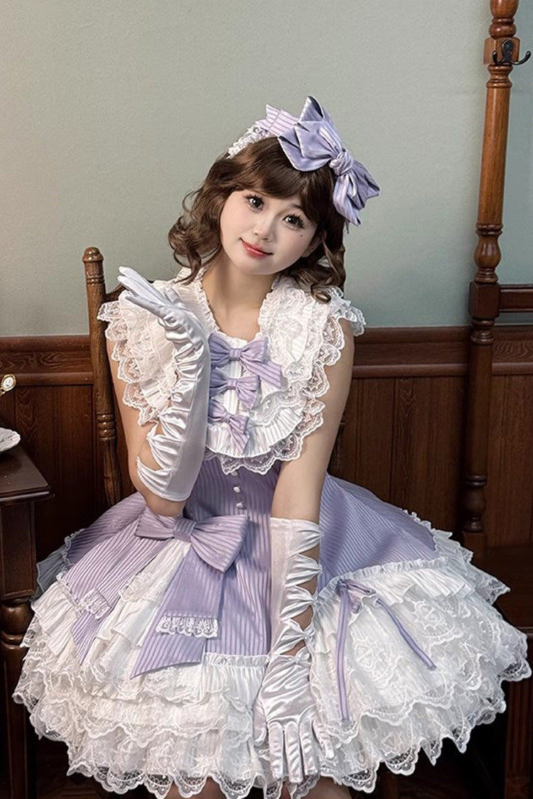 Purple Miss Tsundere Sleeveless Multi-Layered Ruffle Bowknot Lace Asymmetric Sweet Princess Lolita Dress
