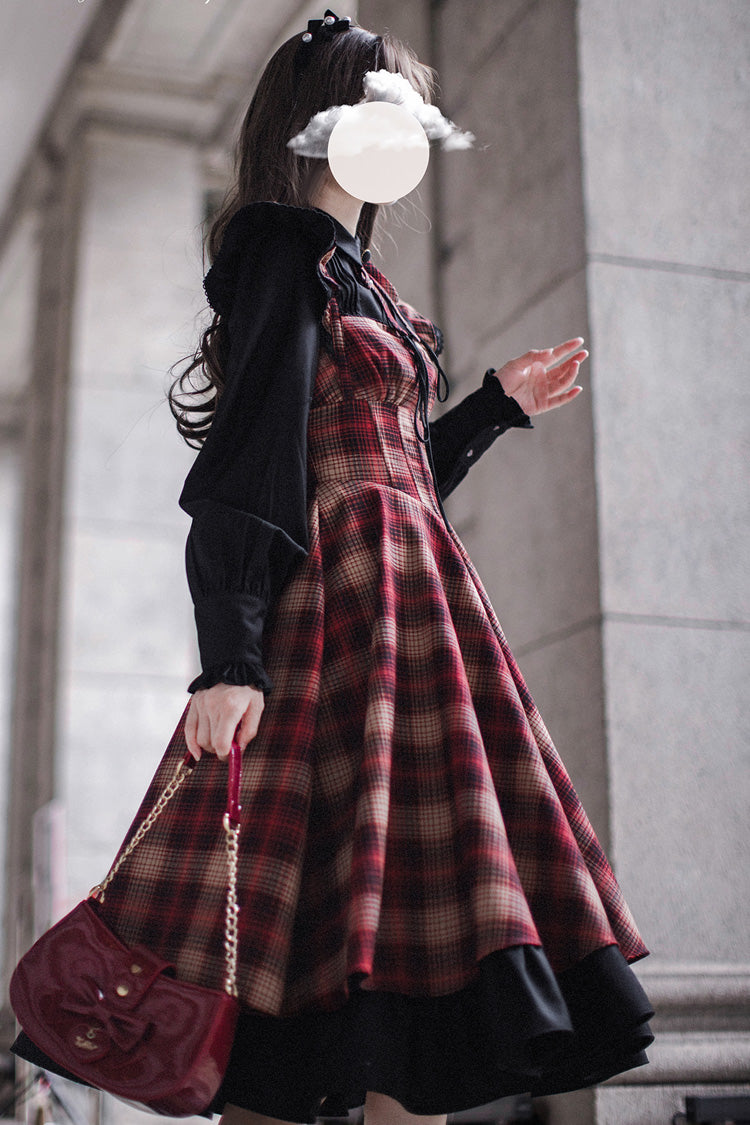 Red Madeline Print Ruffle Vintage Elegant Lolita Jumper Dress