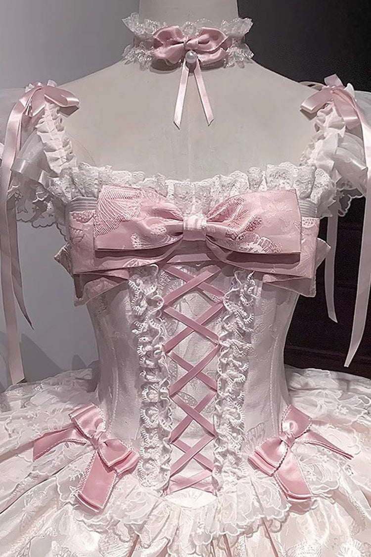 Pink Flora Isle Butterfly Sleeveless Ruffle Bowknot Lace Lace-Up Sweet Elegant Lolita Jsk Dress