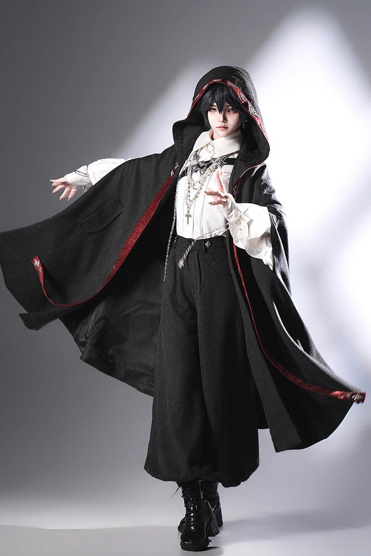Black Sacred Vow Print Hooded Vintage Elegant Prince Handsome Ouji Lolita Cloak