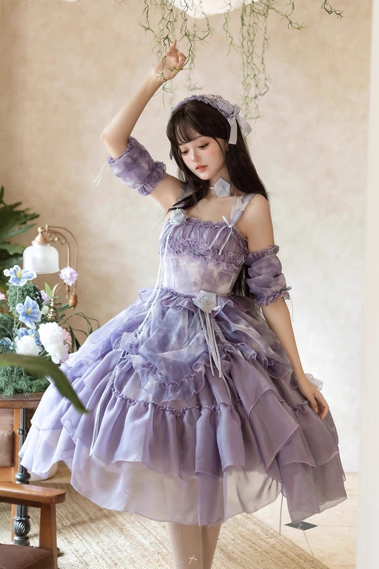 Goodnight Camellia Sleeveless Ombre Multi-Layered Printed Ruffled Lace Fishbone Sweet Lolita Jsk Dress 3 Colors
