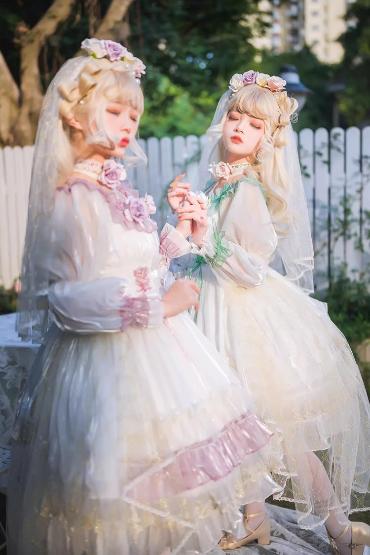 Purple Spring of Boliya Long Sleeves Multi-Layered Ruffle Bowknot Lace Lace-Up Sweet Princess Lolita Dress