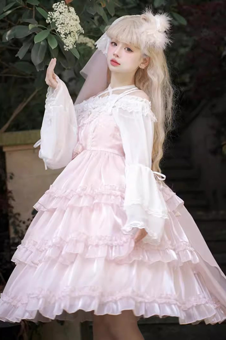 Pink Gauze Romance Multi-layer Ruffle Bowknot Sweet Elegant Princess Lolita Jsk Dress