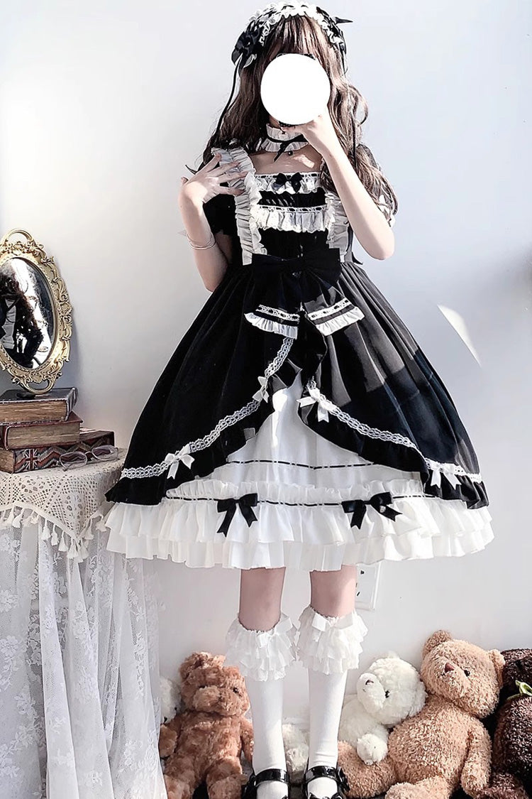 White/Black Hime Sleeves Multi-layer Ruffle Cardigan Bowknot Gothic Princess Lolita Dress