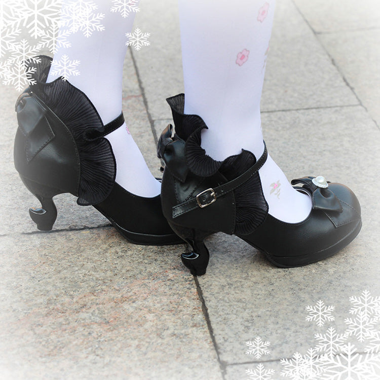 Bowknot Strappy Ruffle PU Sweet Lolita Shoes 5 Colors