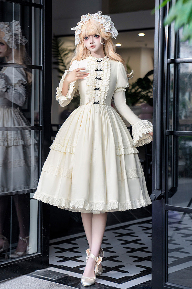 Ivory Birch Appointment Stand Collar Long Puff Sleeves Ruffle Bowknot Sweet Lolita Dress