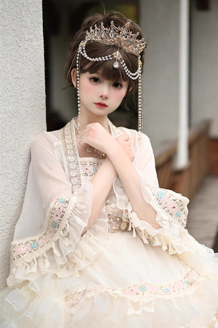 Apricot Miao Girl Multi-Layered Ruffle Bowknot Sweet Princess Lolita Chiffon Skirt Set