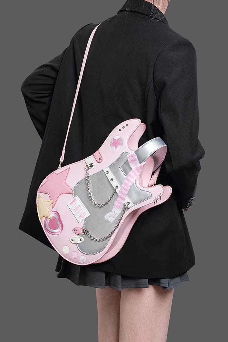 Guitar Heart Creative Color-Block Embroidered Chain-Decorated Sweet Lolita Itabag 4 Colors