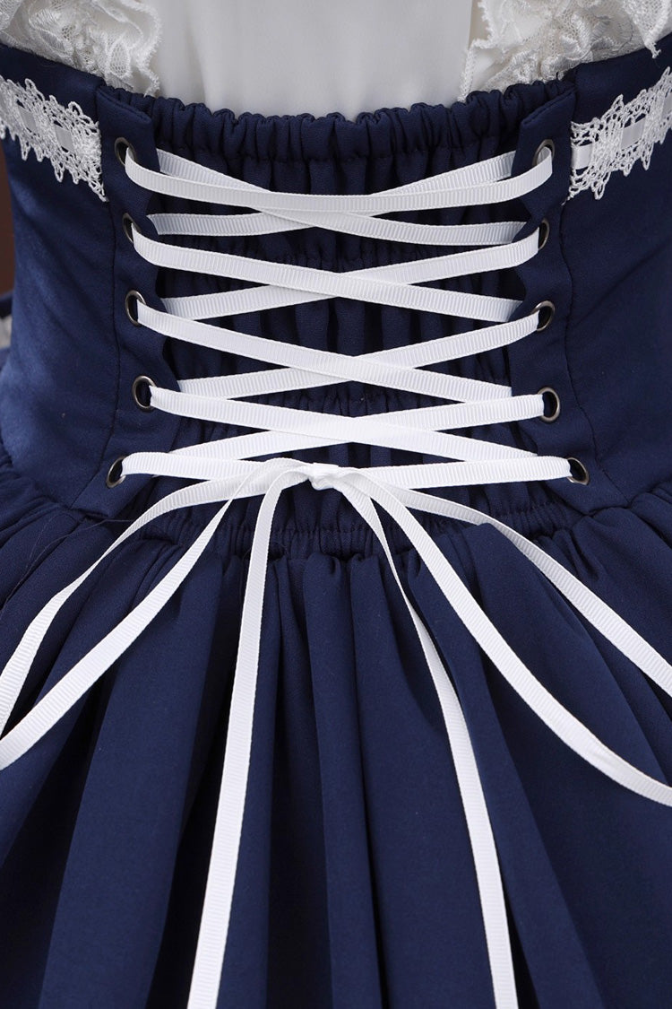 Blue/White Identity V Gardener Cosplay Half Sleeves Ruffle Bowknot Lace Sweet Lolita Skirt Set