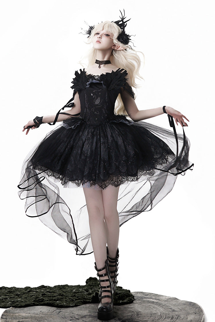 Black Black Swan's Prayer Sleeveless Ruffle Bowknot Gothic Ballet Lolita Jsk Dress