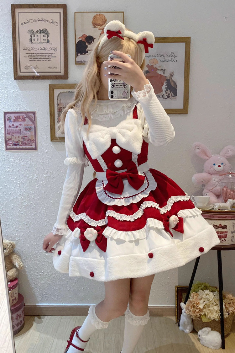 Cream Snow Cat Winter Ruffle Bowknot Sweet Lolita Jsk Dress 3 Colors