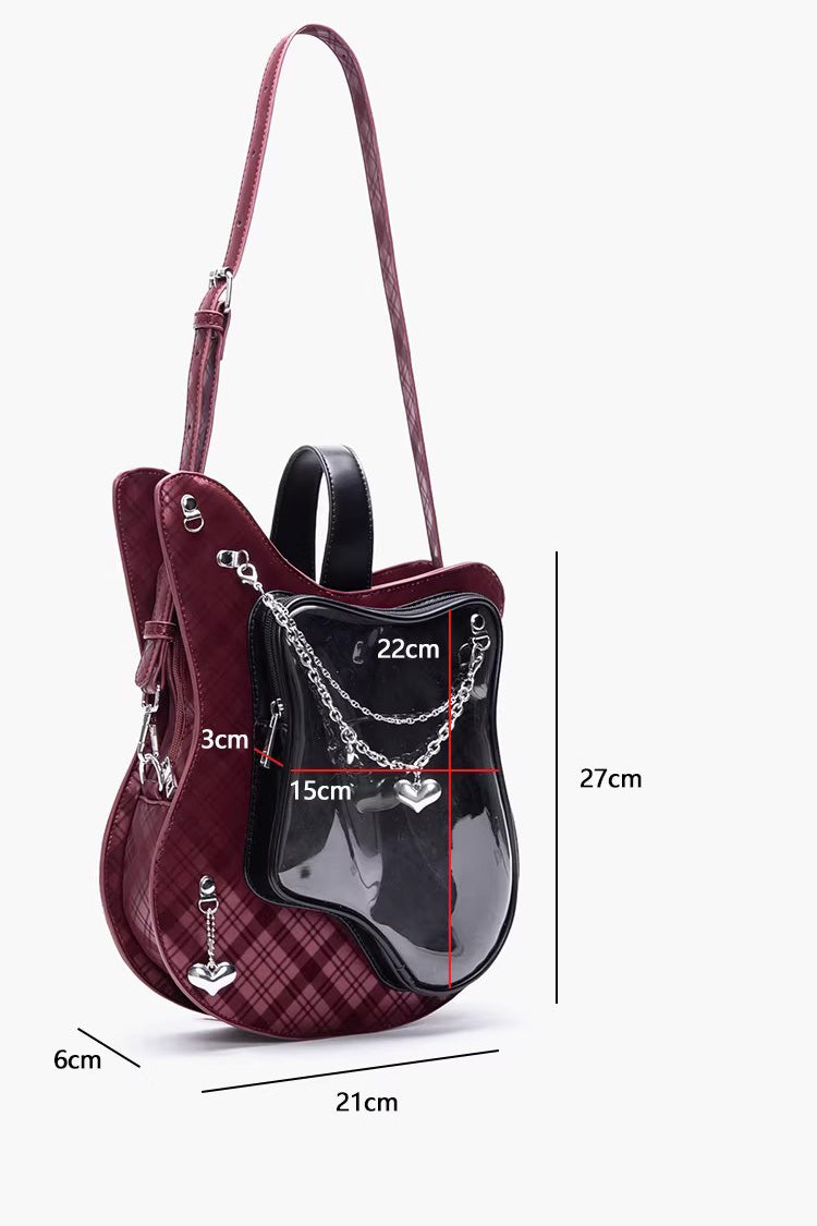 Guitar Heart Printed Chain-Decorated Sweet Lolita Itabag 3 Colors
