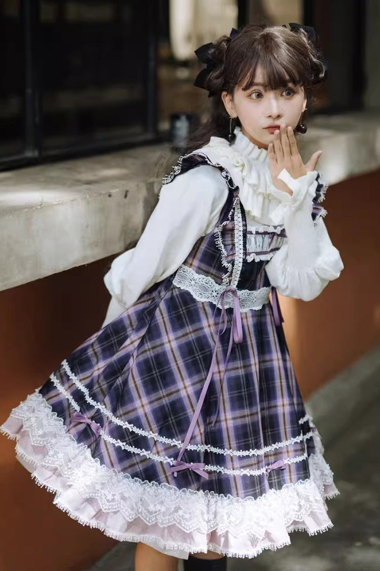 Black/Purple Endless Summer High Waisted Printed Ruffled Bow Lace Sweet Princess Lolita Jsk Dress 2 Versions