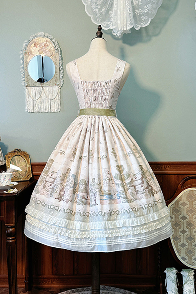 Iris Study V Collar Sleeveless Print Bowknot Lace Sweet Lolita Jumper Dress 2 Colors