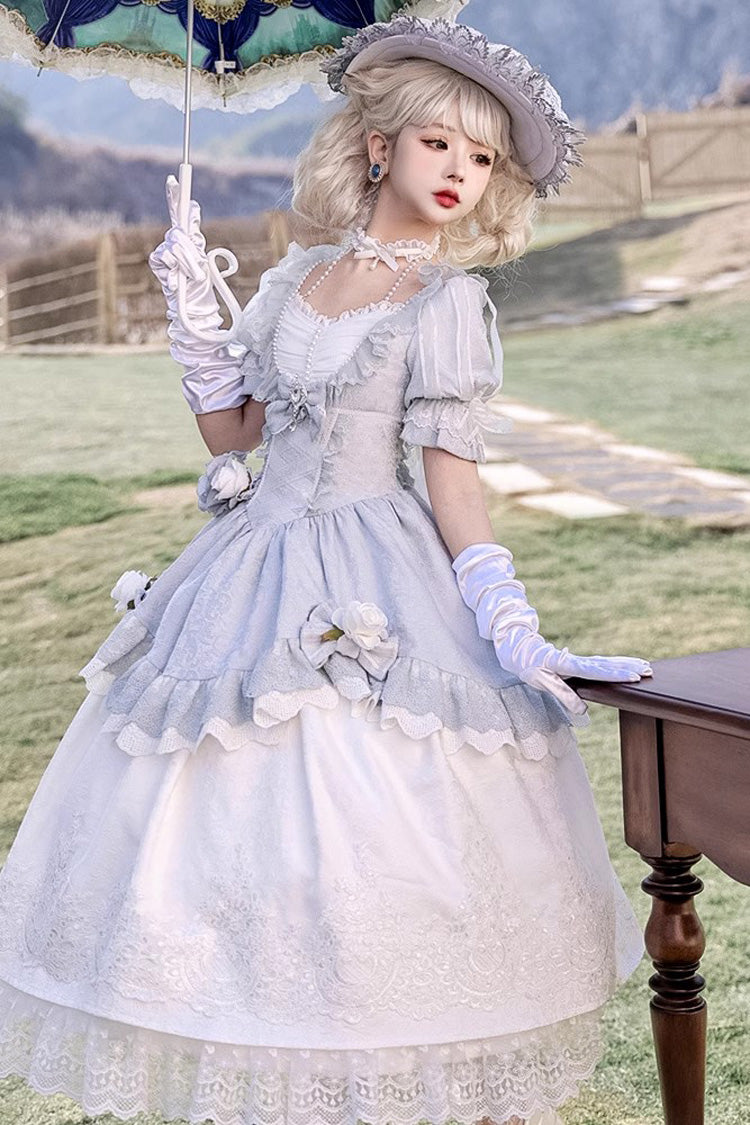 Solid Color Fairytale Dance Embroidery Bowknot Lace Sweet Elegant Princess Lolita Dress