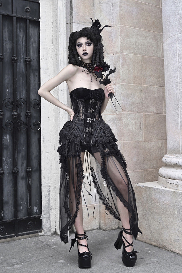 Black Hell Alice Hollow Lace-Up Fishbone Gothic Lolita Dress Corset