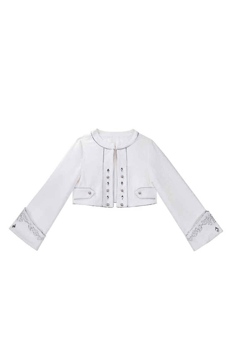 White Silver-White Sacred Pact Bow Asymmetric Gothic Prince Palace Ouji Lolita Shorts Coat Four-Piece Set