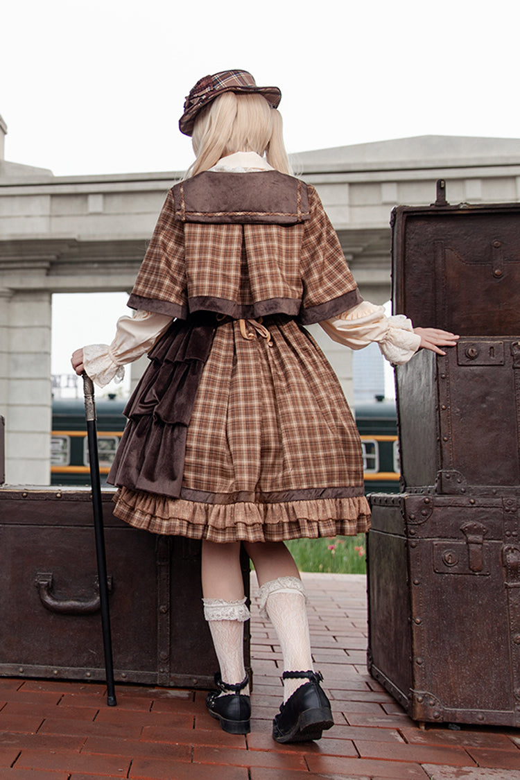 Brown Morning Tune Sleeveless High Waisted Print Ruffle Asymmetric Sweet Lolita Strap Dress