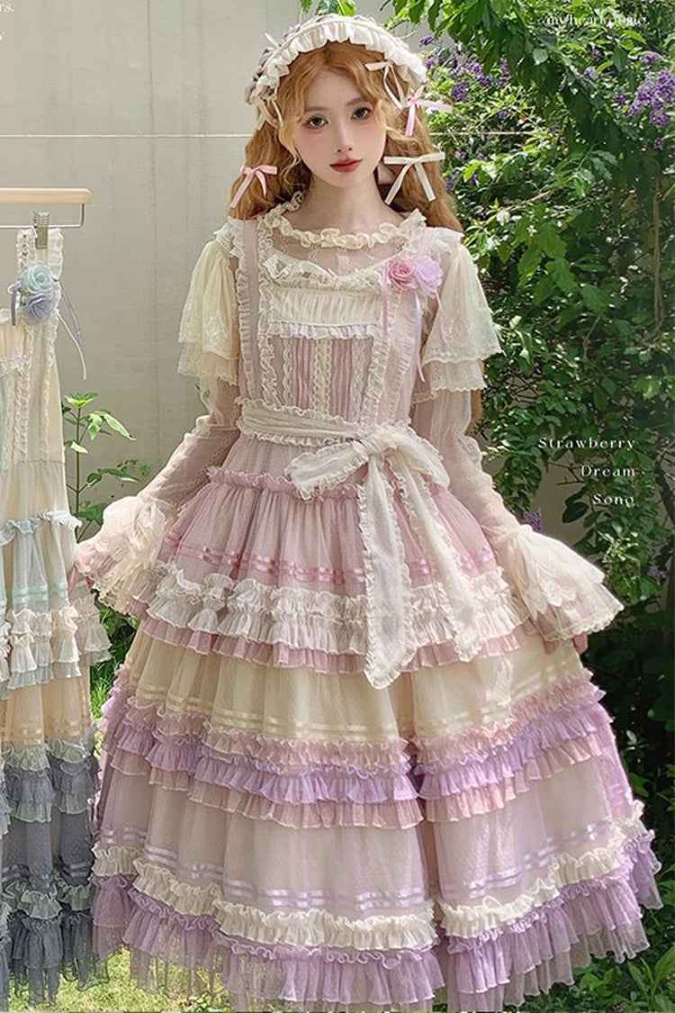 Rainbow Cloud Gradient Triple-Layered Ruffle Bowknot Sweet Lolita Jsk Dress 2 Colors