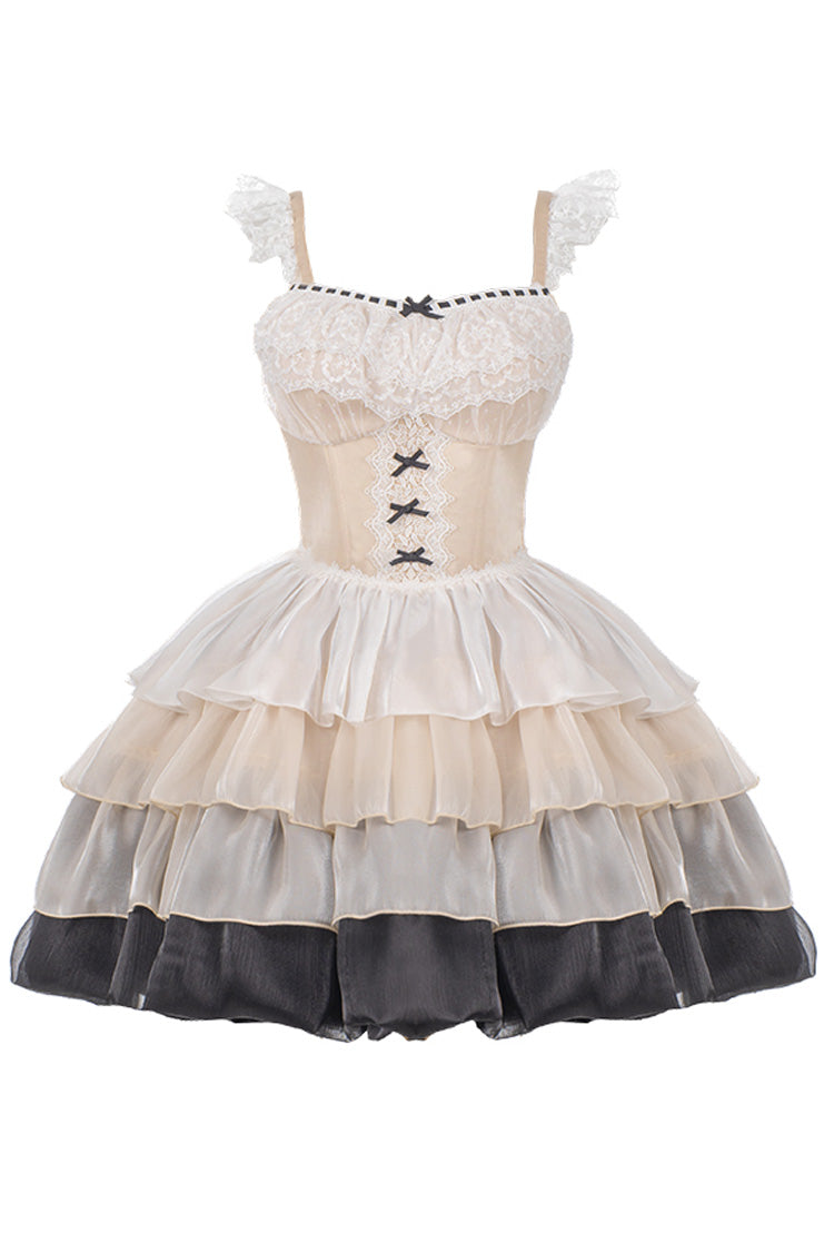 Multi-Color Paris Sunset Waist Fishbone Small Flying Sleeves Tiered Ruffle Sweet Lolita JSK Dress