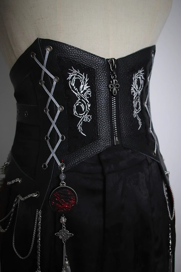 Black Bone Dragon Print Zipper Lace-Up Ouji Fashion Classic Lolita Waistband