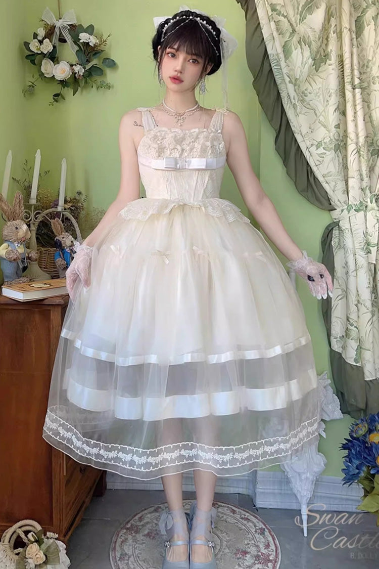 Ivory Swan Castle Ruffle Bowknot Lace Sweet Elegant Gorgeous Lolita Jsk Long Dress