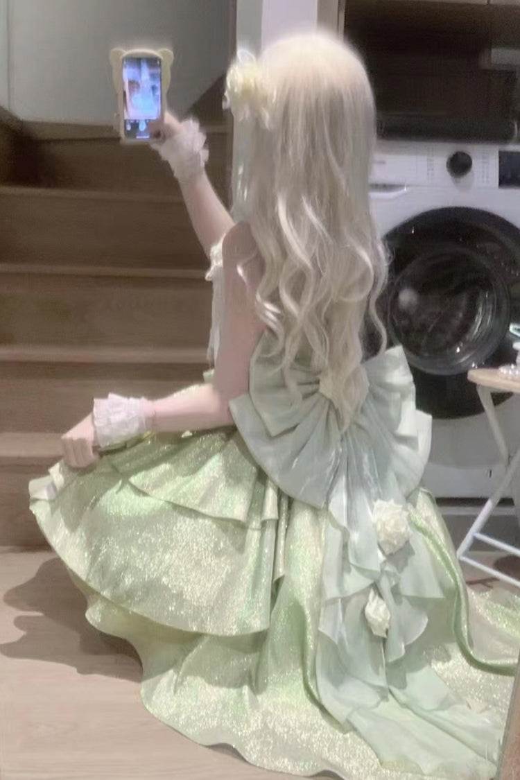Green Rose Heart Knot Ruffle Hanayome Bowknot Sweet Princess Gorgeous Lolita Jsk Dress