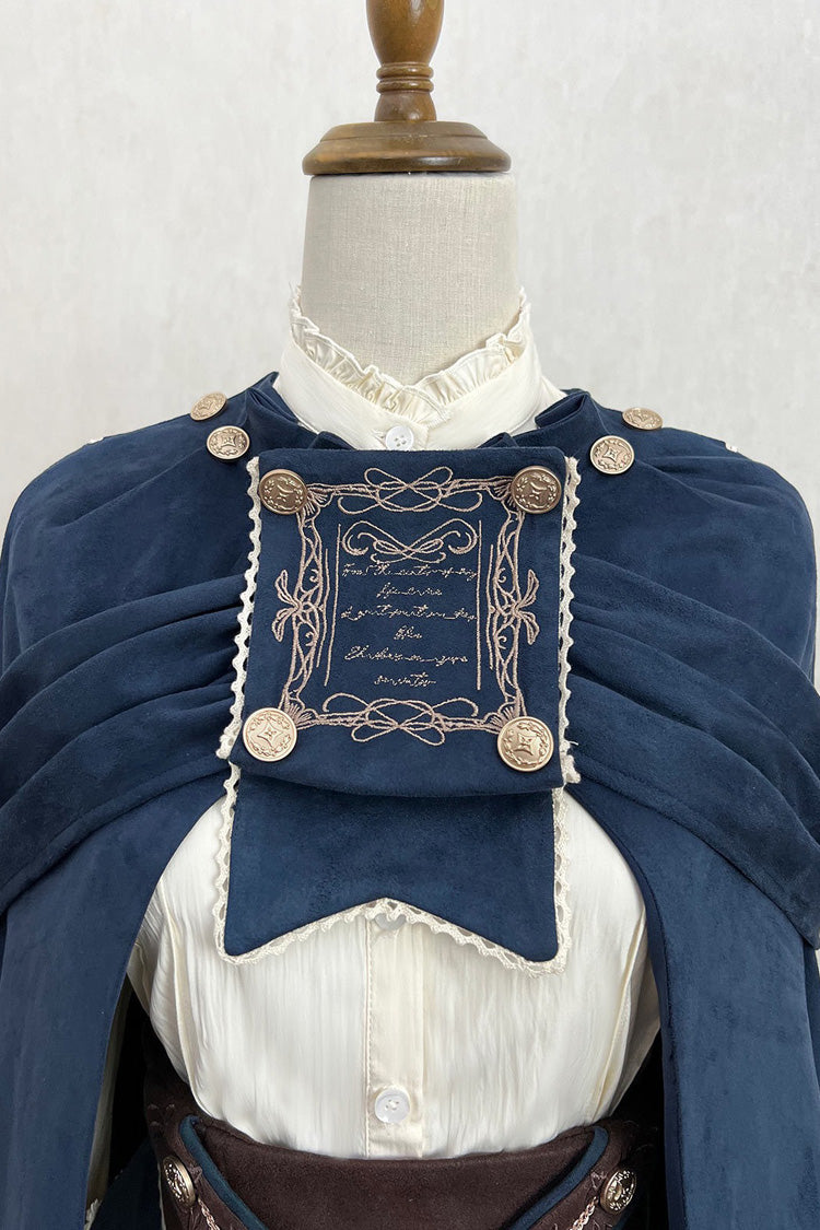 Beige Morning Mist Coast Stand Collar Long Sleeves Ruffle Embroidery Vintage Elegant Lolita Skirt Dress Set