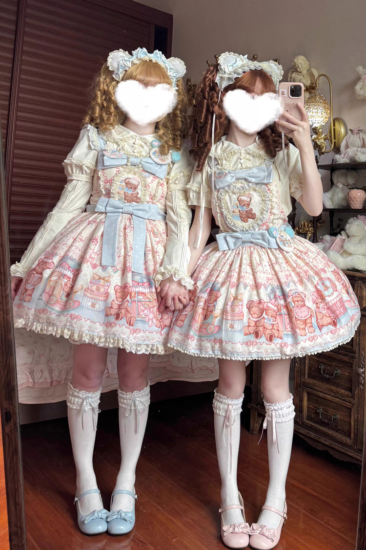 Bear Anniversary Celebration Sleeveless Printed Ruffled Bow Sweet Lolita Jsk Dress 2 Colors