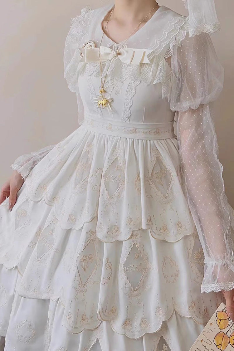 White Multi-layer Hollow Embroidery Sweet Lolita Jsk Dress