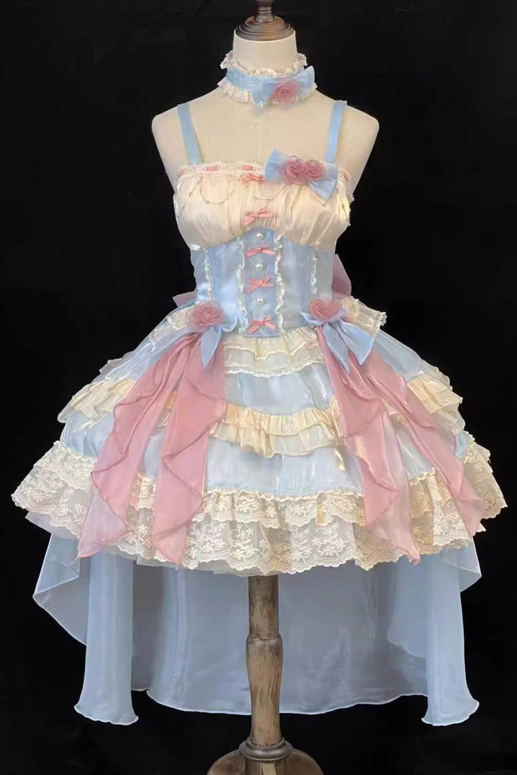 Blue Heartbeat Multi-Layered Ruffle Bowknot Lace Sweet Princess Lolita Jsk Dress