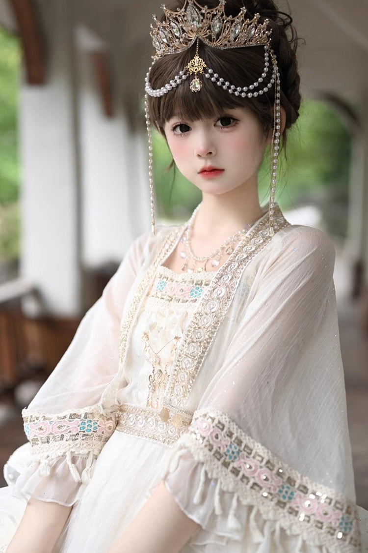 Apricot Miao Girl Multi-Layered Ruffle Bowknot Sweet Princess Lolita Chiffon Skirt Set