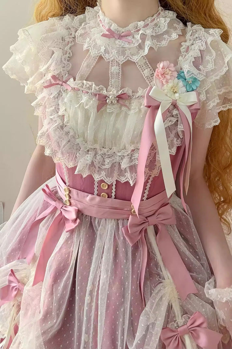 Rose Red Sakura's Spring Resonance Sleeveless Ruffled Bow Sweet Lolita Jsk Dress (Short Version)