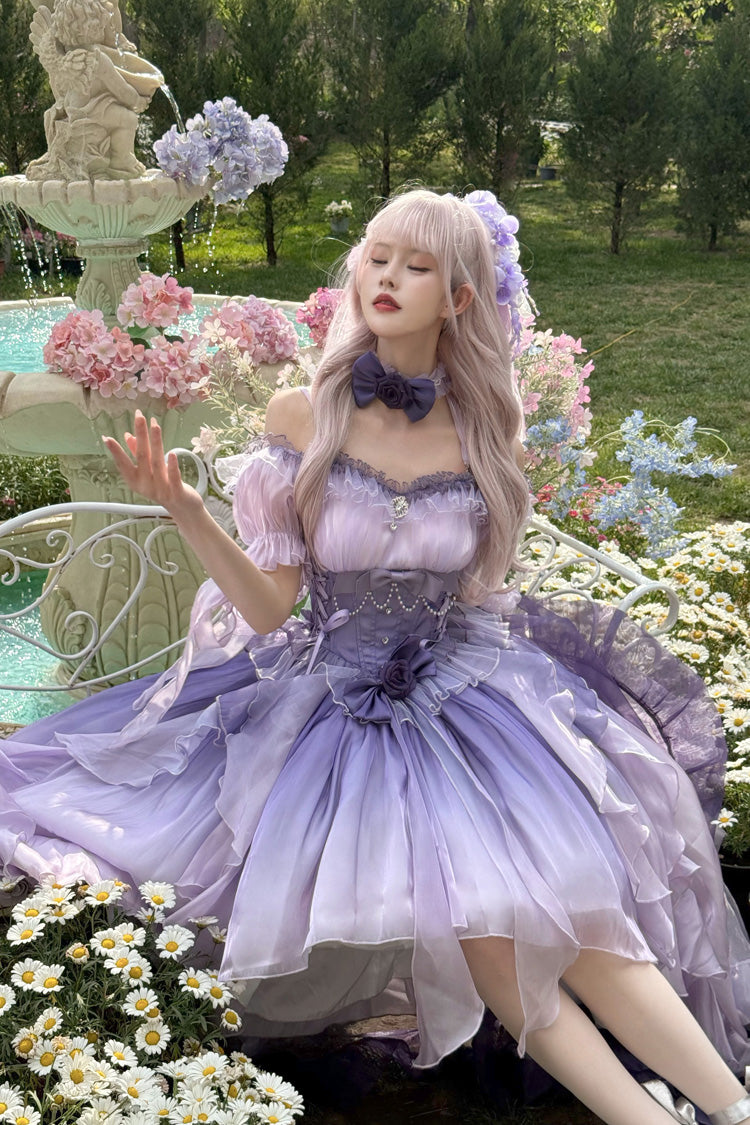 Purple Bowknot Irregular Sweet Princess Lolita Jsk Dress